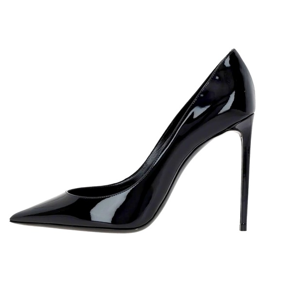 SAINT LAURENT ANJA POINTED TOE PATENT LEATHER BLACK PUMP - Picture 1 of 7